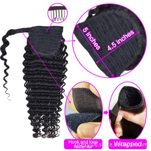 Cheap Deep Wave Real Hair Wrap Around Ponytail Wholesale Virgin Hair Ponytail Extension Human Hair